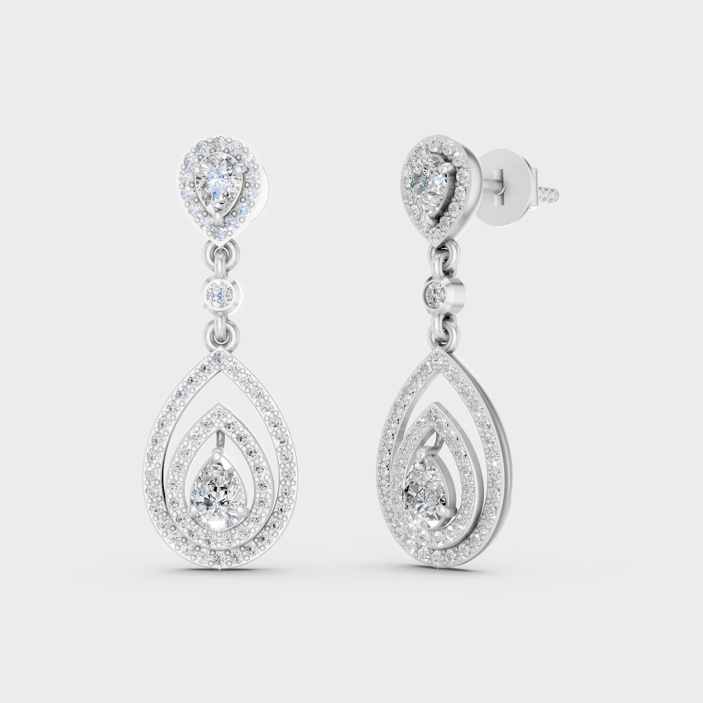 White Gold 1.21 Ct Lab Grown Diamond Drop Earrings Round Pear IGI GLI Certified
